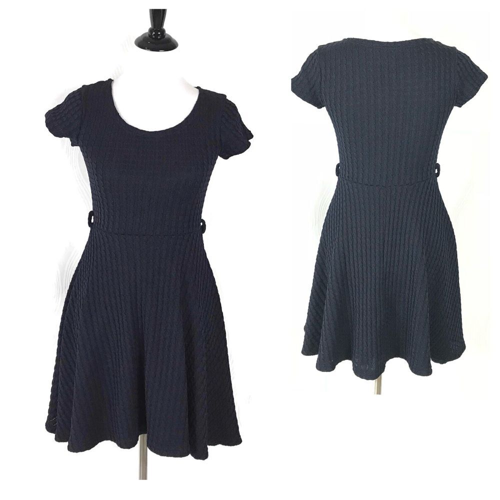 Womens Fit & Flare Skater Dress Gracia Size S Blue Knit Minimalist Preppy Office